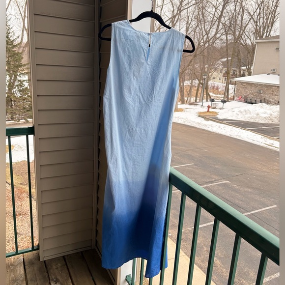 🆕🦋 DKNY Blue Ombre Midi Dress Size 10 NWT 100% Cotton Ruched Side Summer Dress - Picture 5 of 15